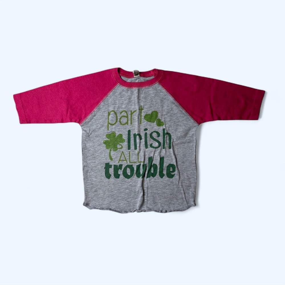 Rabbit Skins Part Irish All Trouble St. Patrick’s Day Tee in Gray/Pink Size 3